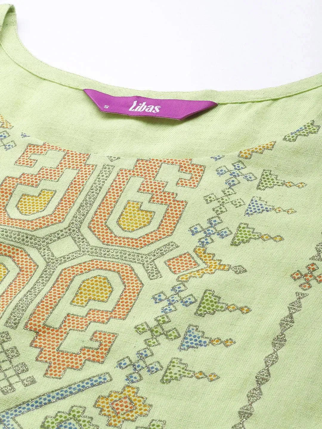 Green Printed Cotton Kurta - Libas 