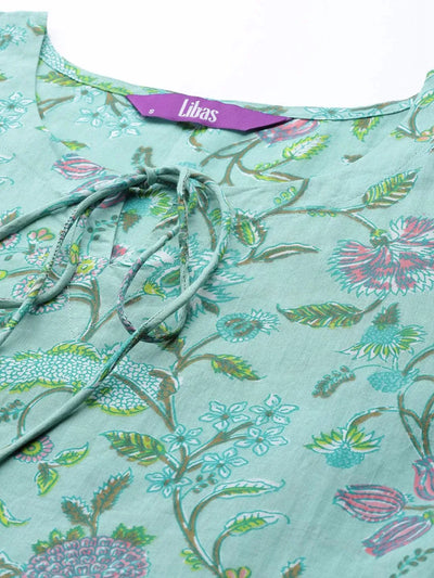 Green Printed Cotton Night Suit - Libas