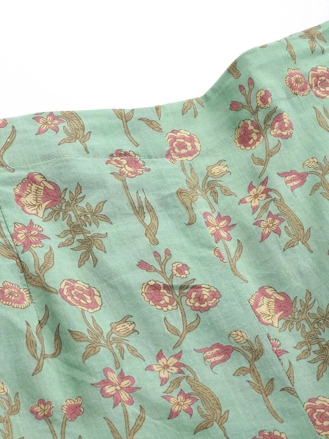 Green Printed Cotton Night Suit - Libas 