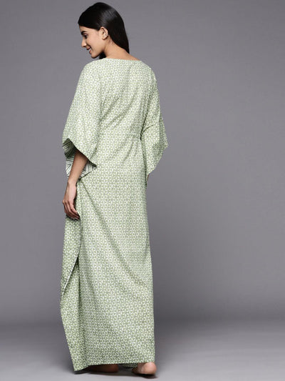 Green Printed Cotton Nightdress - Libas