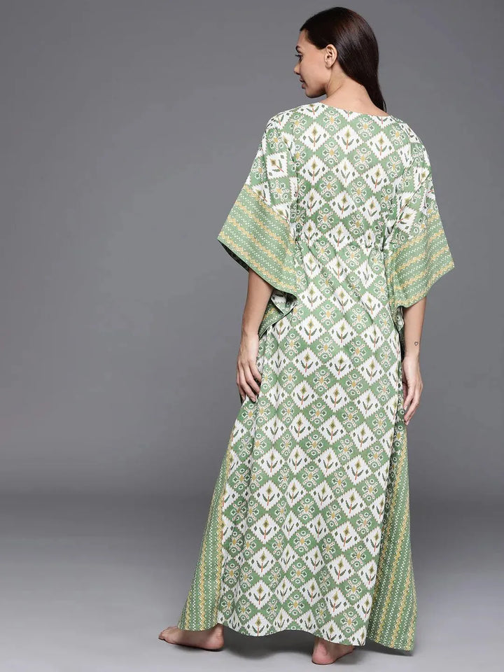 Green Printed Cotton Nightdress - Libas
