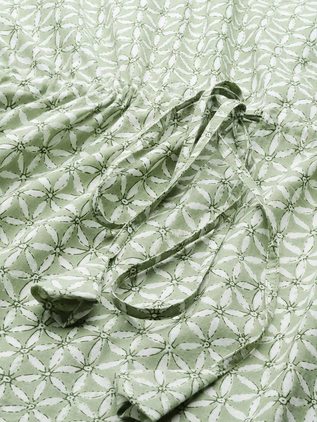 Green Printed Cotton Nightdress - Libas 