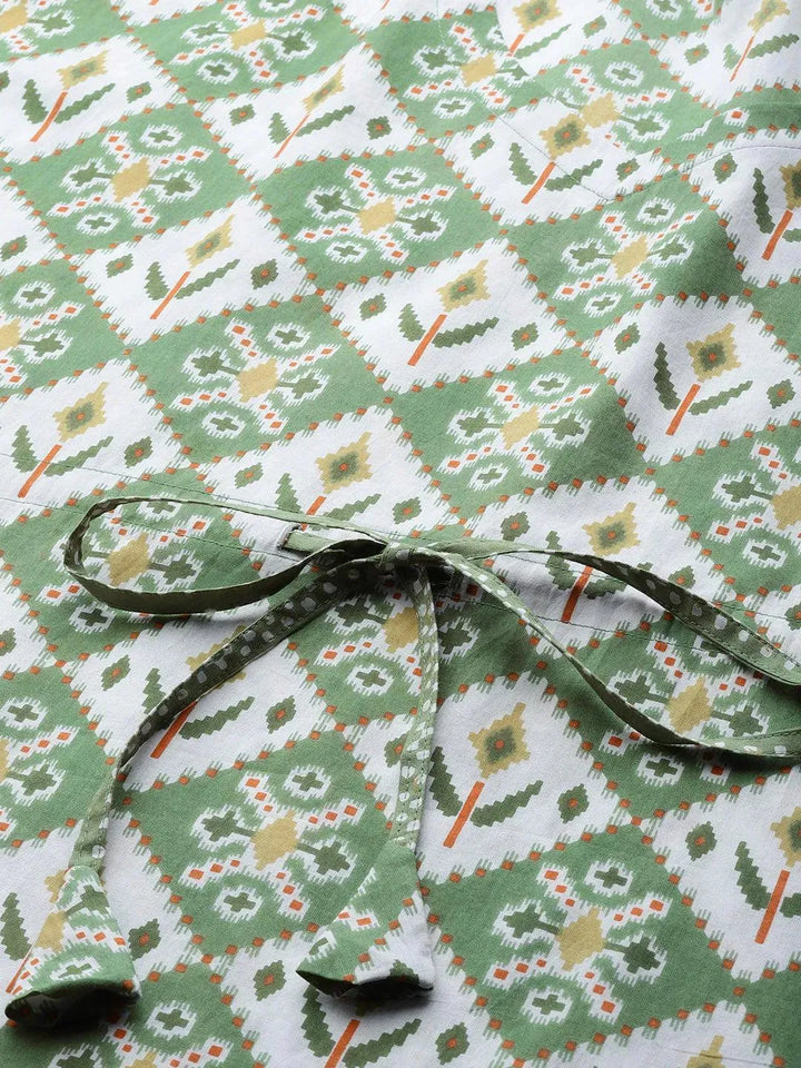 Green Printed Cotton Nightdress - Libas