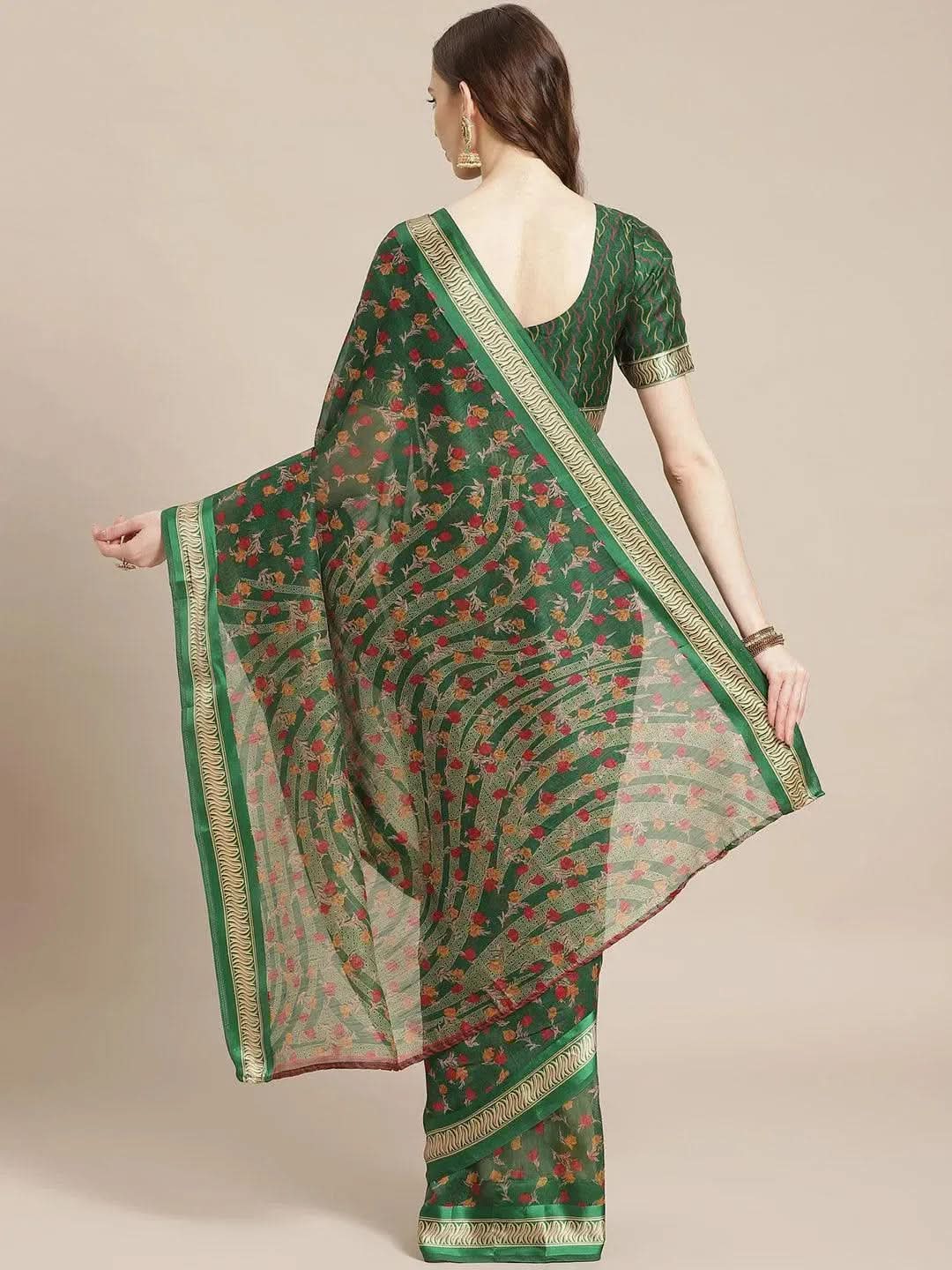 

Green Printed Cotton Saree