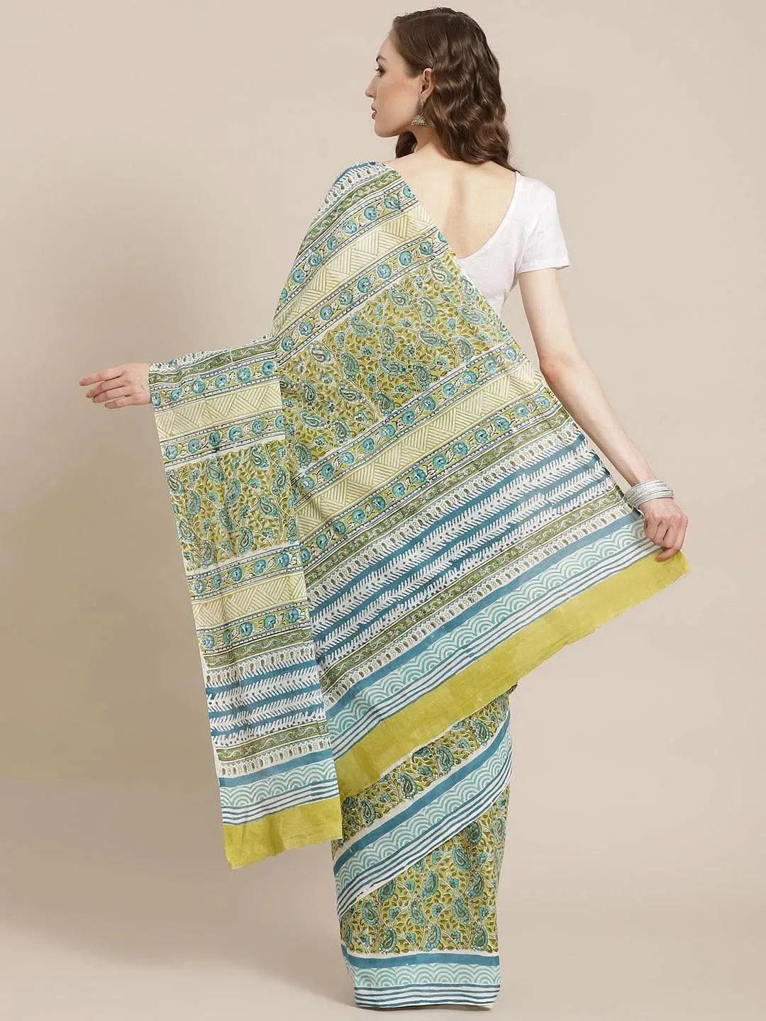 

Buy Green Printed Cotton Saree - 14558 | Libas Ethnic Wear Online