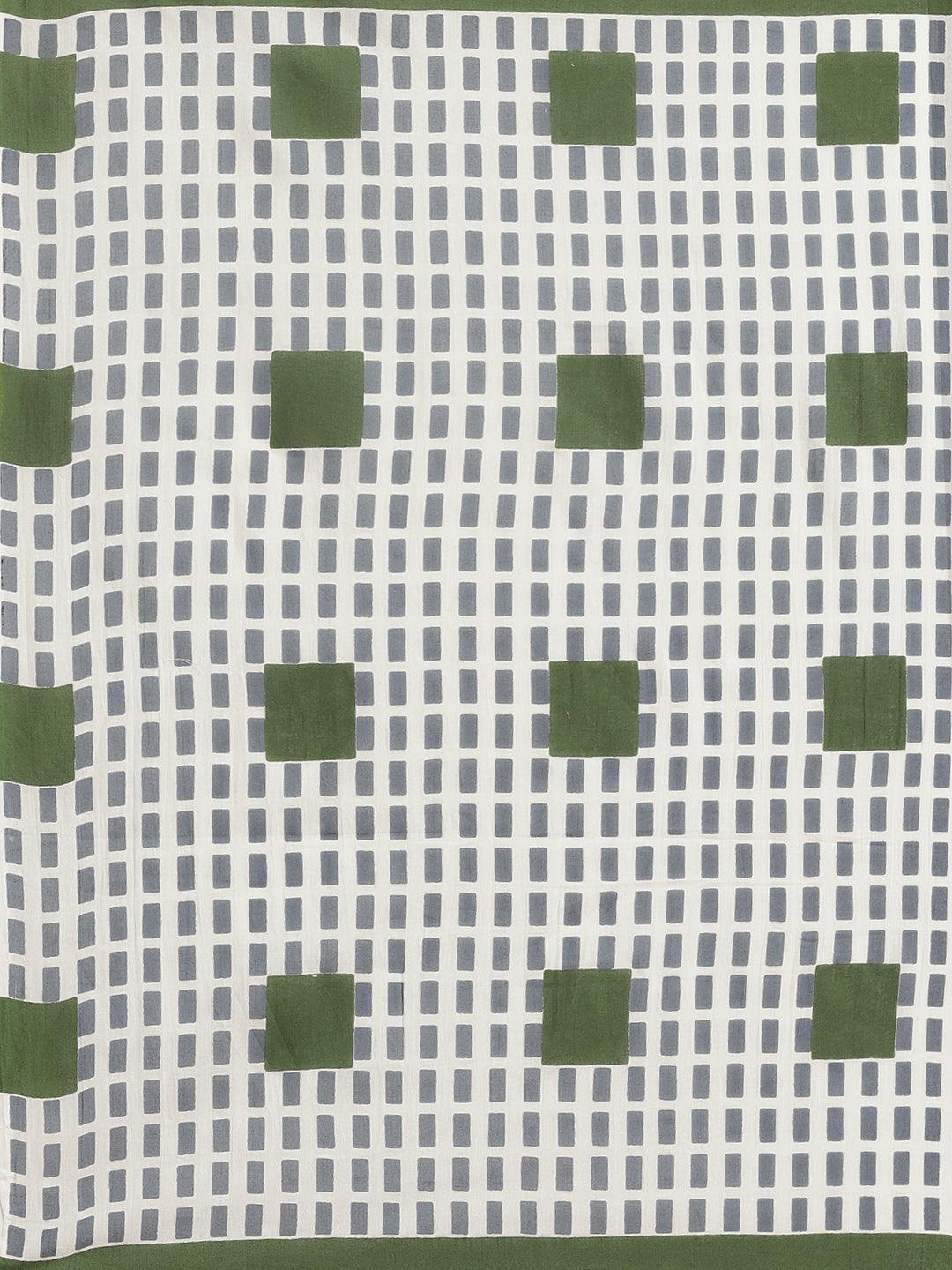 Green Printed Cotton Saree - Libas
