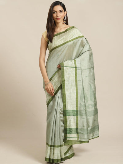 Green Printed Cotton Silk Saree - Libas