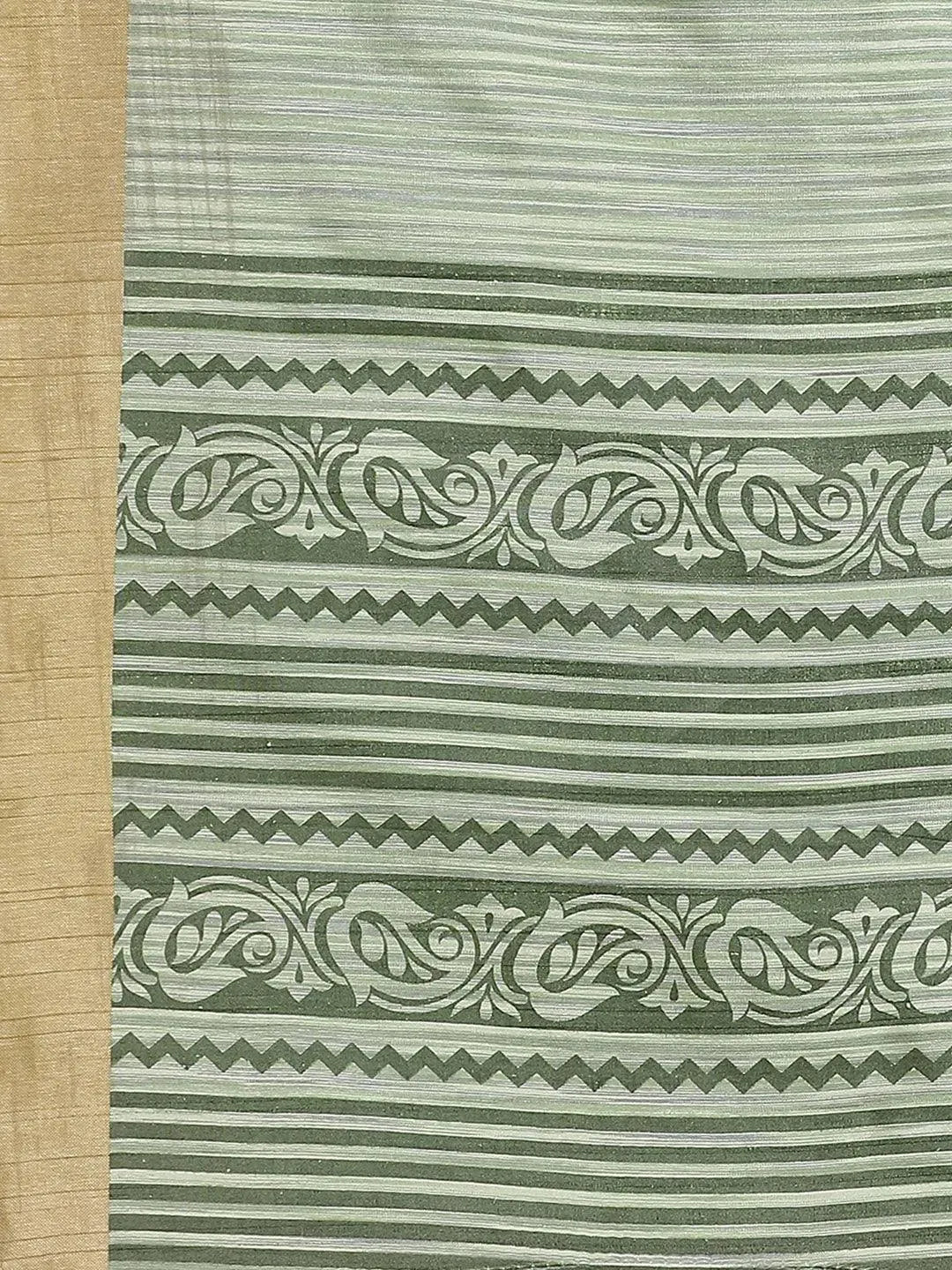 Green Printed Cotton Silk Saree - Libas