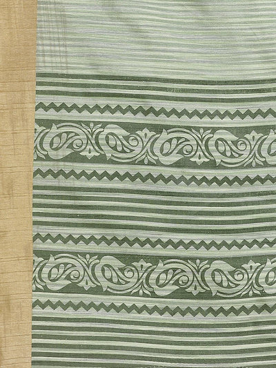 Green Printed Cotton Silk Saree - Libas