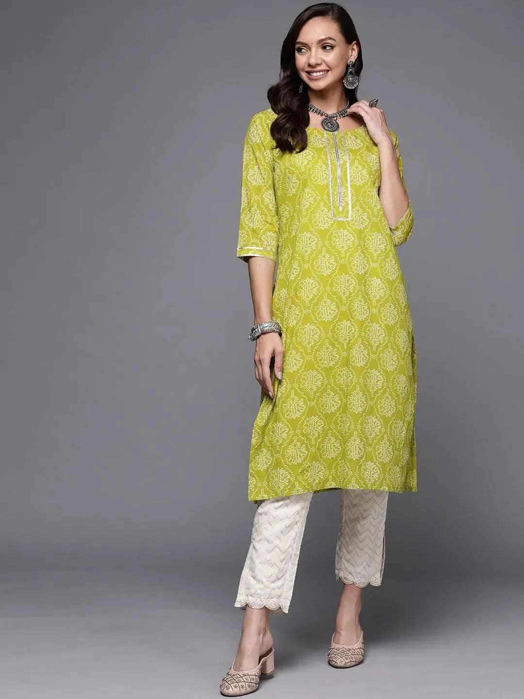 

Green Printed Cotton Straight Kurta