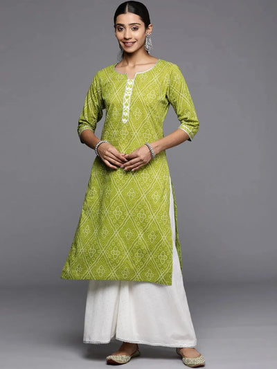 Green Printed Cotton Straight Kurta - Libas