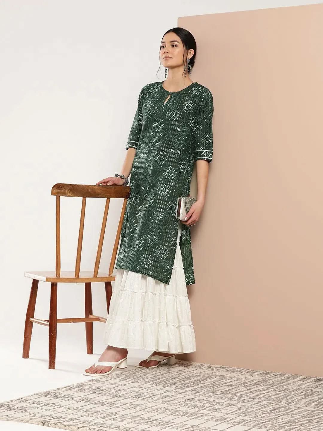 

Green Printed Cotton Straight Kurta