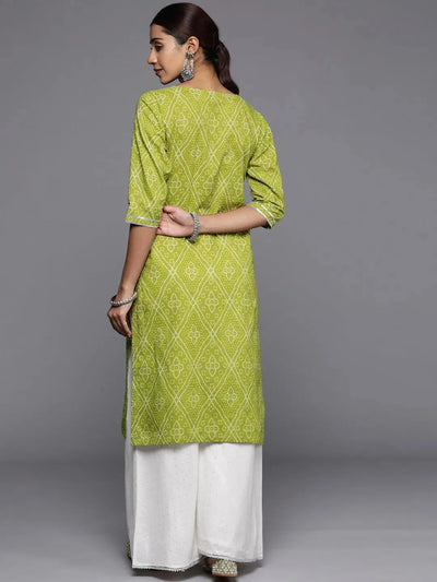 Green Printed Cotton Straight Kurta - Libas