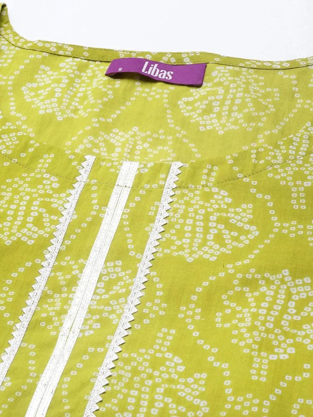 Green Printed Cotton Straight Kurta - Libas 