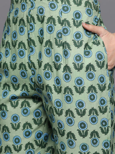 Green Printed Cotton Suit Set - Libas
