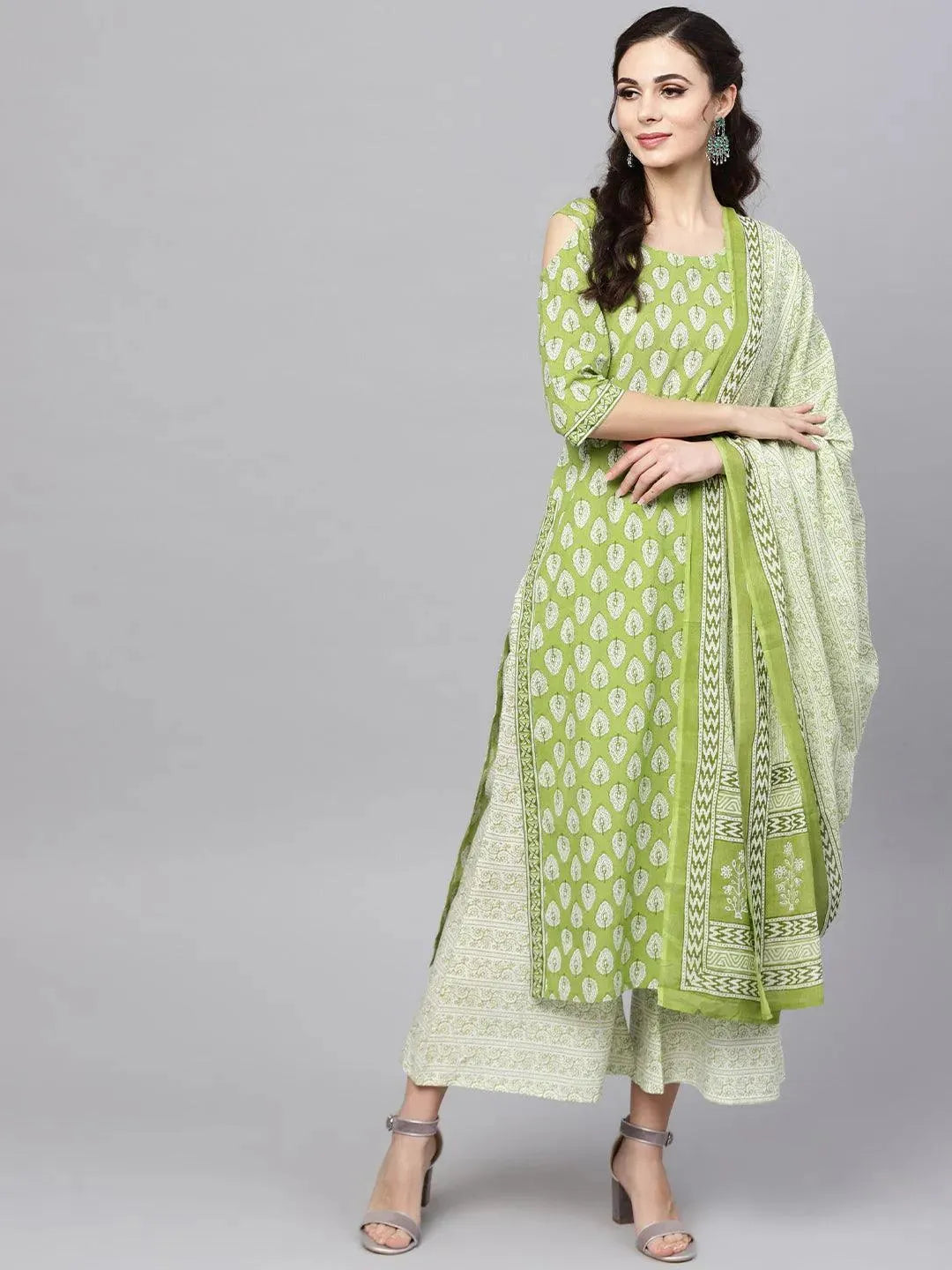 Green Printed Cotton Suit Set - Libas