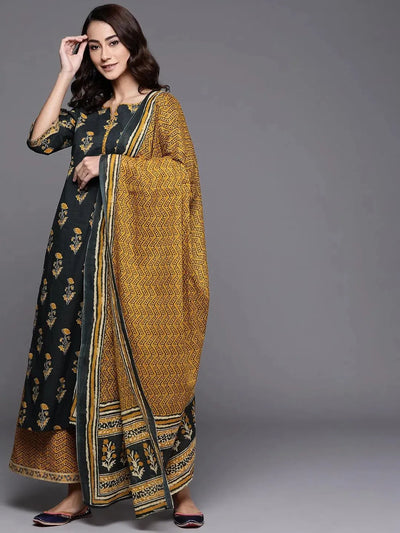 Green Printed Cotton Suit Set - Libas