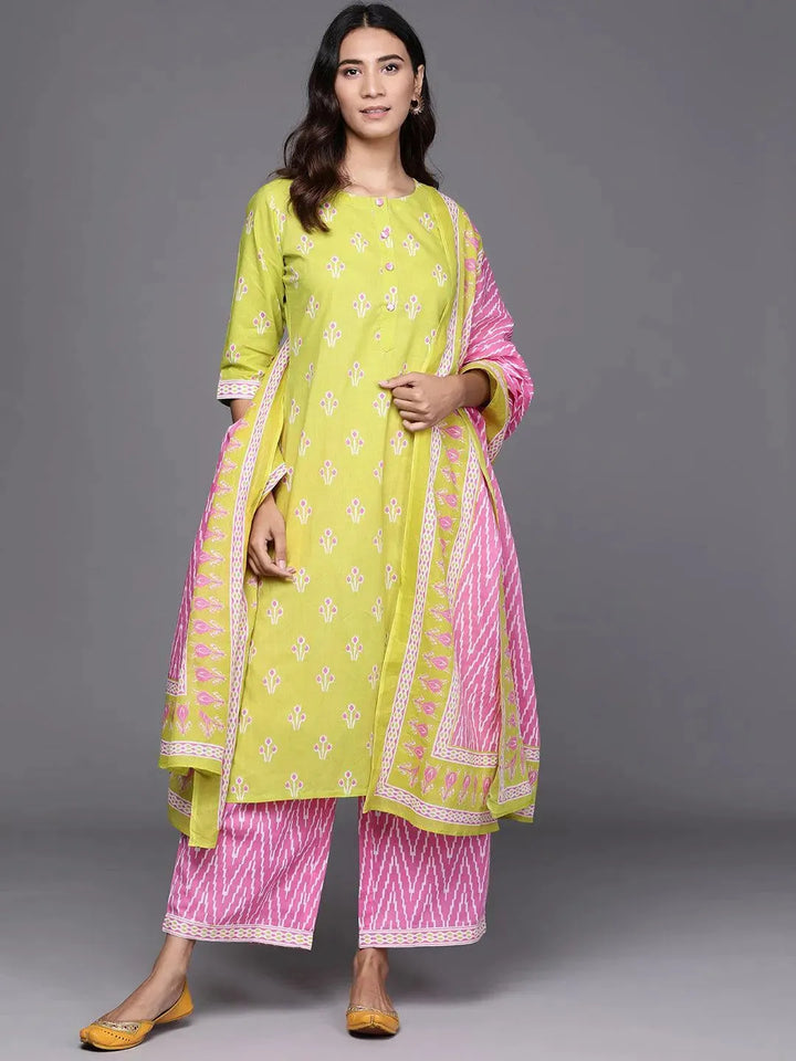 Green Printed Cotton Suit Set - Libas