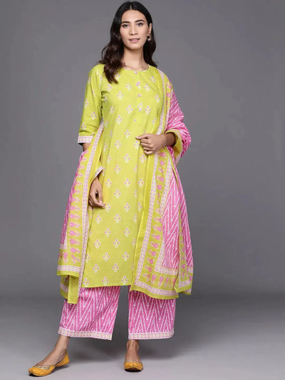 Green Printed Cotton Suit Set - Libas