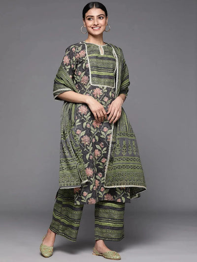 Green Printed Cotton Suit Set - Libas