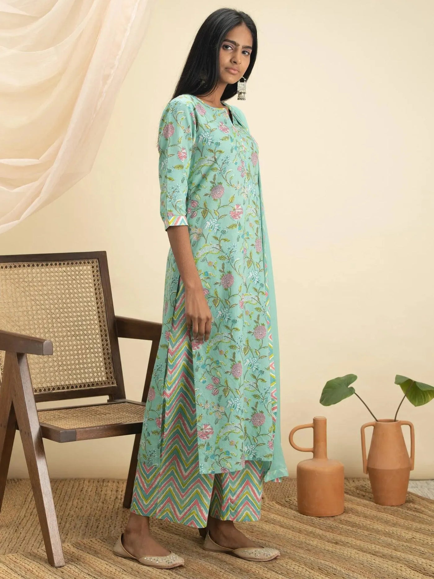 Green Printed Cotton Suit Set - Libas