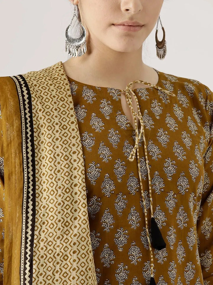 Green Printed Cotton Suit Set - Libas