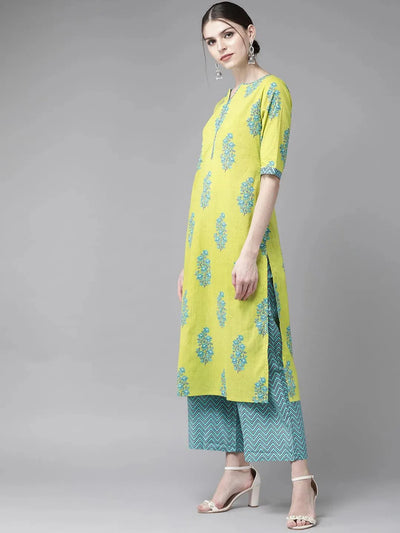 Green Printed Cotton Suit Set - Libas