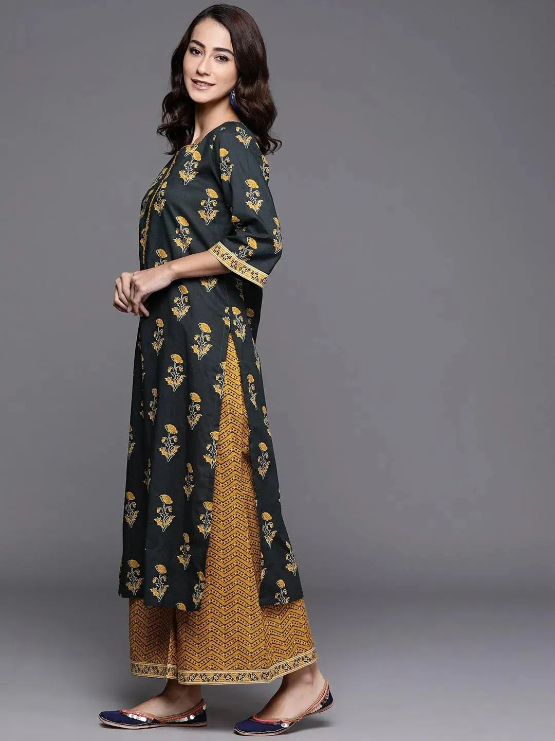 Green Printed Cotton Suit Set - Libas