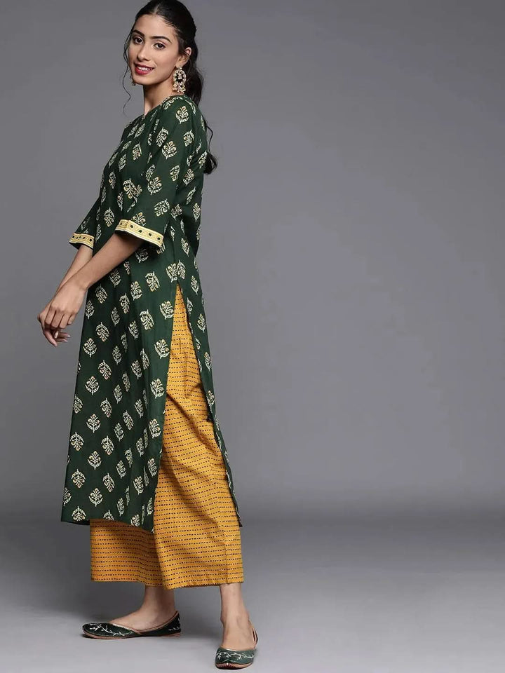 Green Printed Cotton Suit Set - Libas