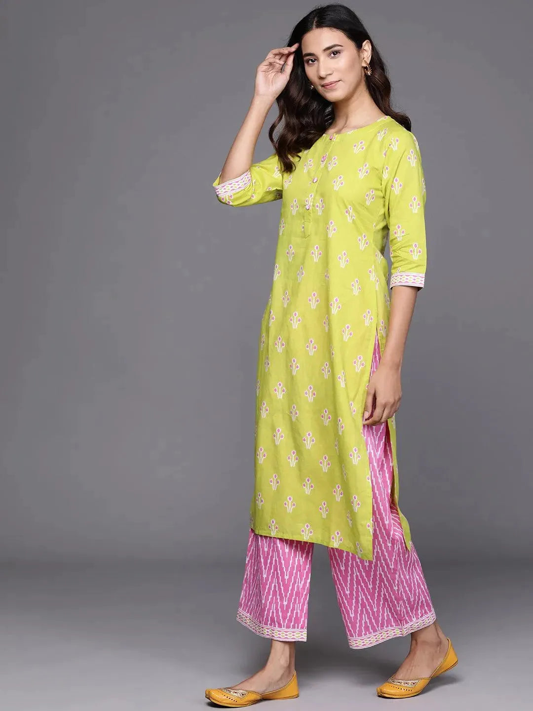 Green Printed Cotton Suit Set - Libas