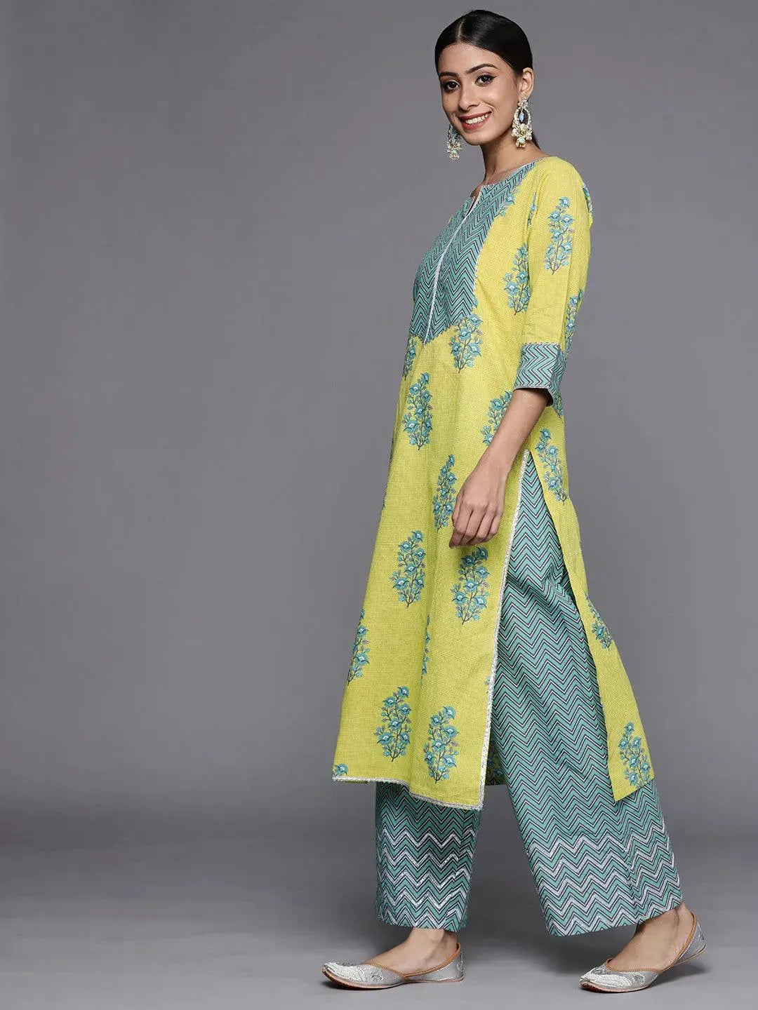 Green Printed Cotton Suit Set - Libas