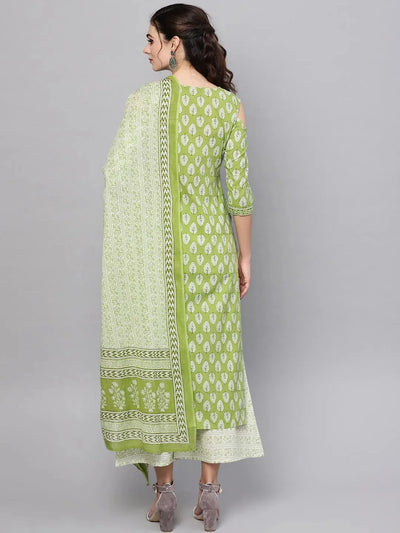 Green Printed Cotton Suit Set - Libas