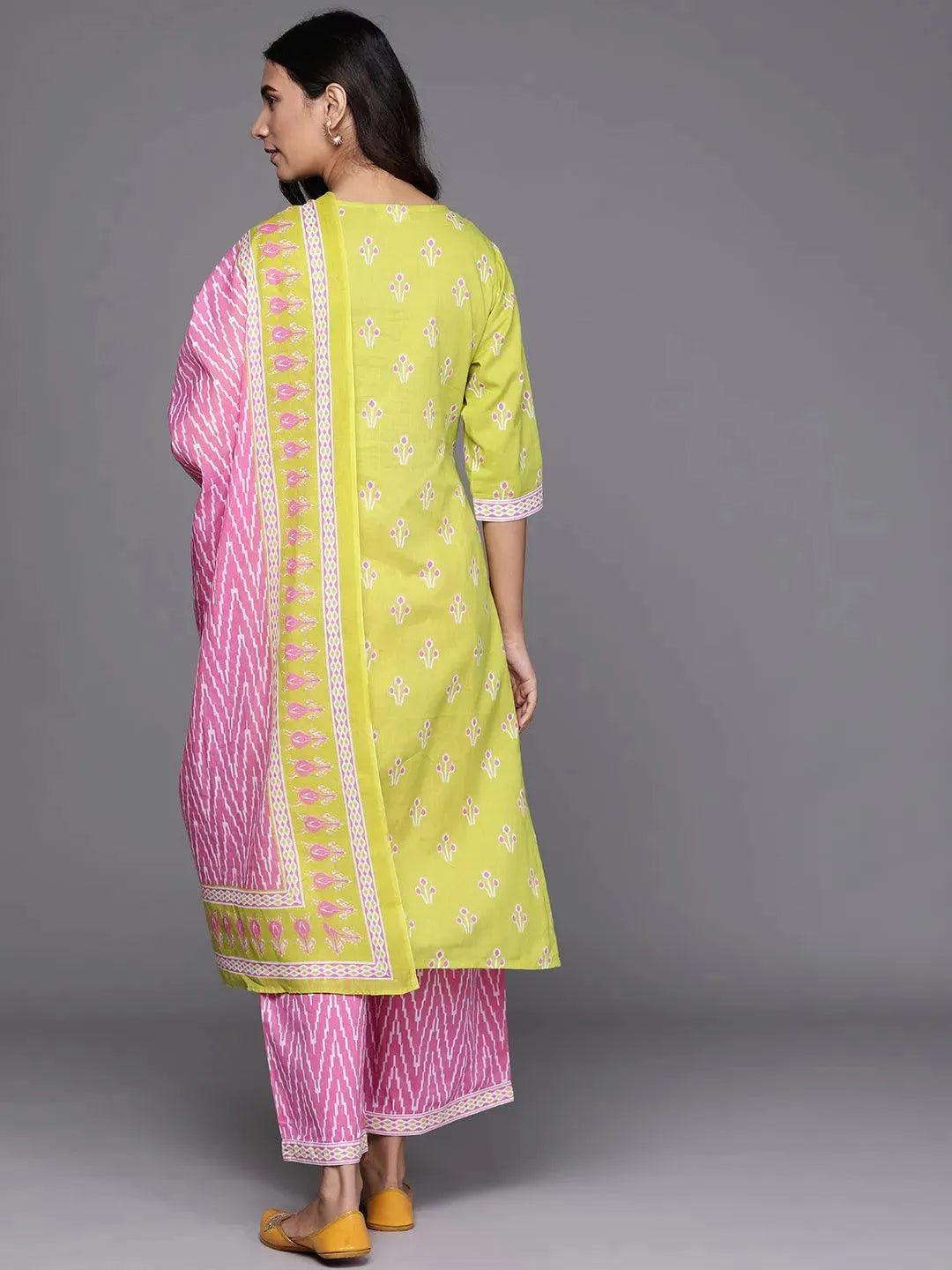 Green Printed Cotton Suit Set - Libas 