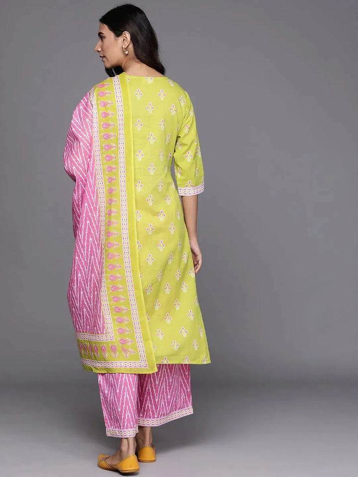 Green Printed Cotton Suit Set - Libas