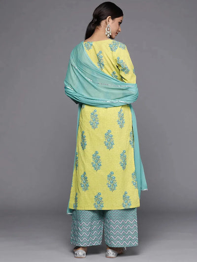 Green Printed Cotton Suit Set - Libas