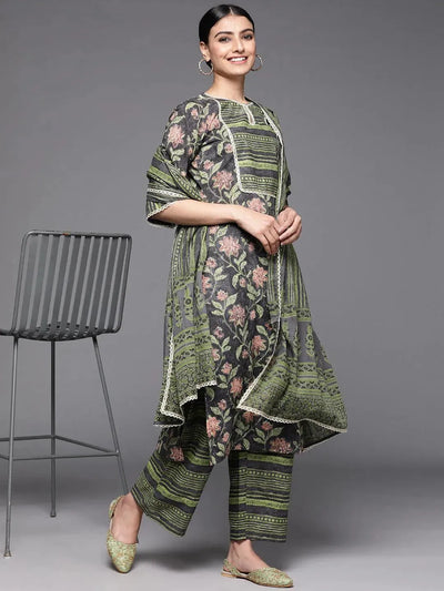 Green Printed Cotton Suit Set - Libas