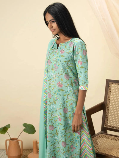 Green Printed Cotton Suit Set - Libas