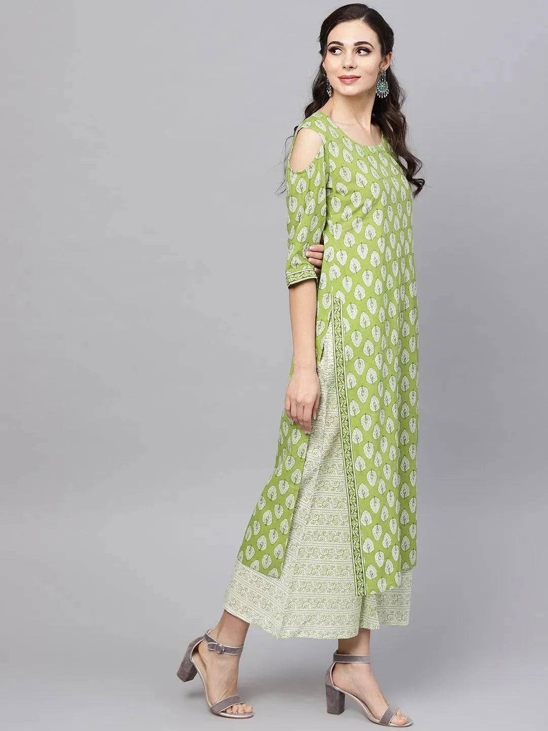 Green Printed Cotton Suit Set - Libas 