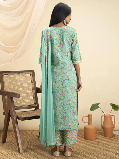 Green Printed Cotton Suit Set - Libas