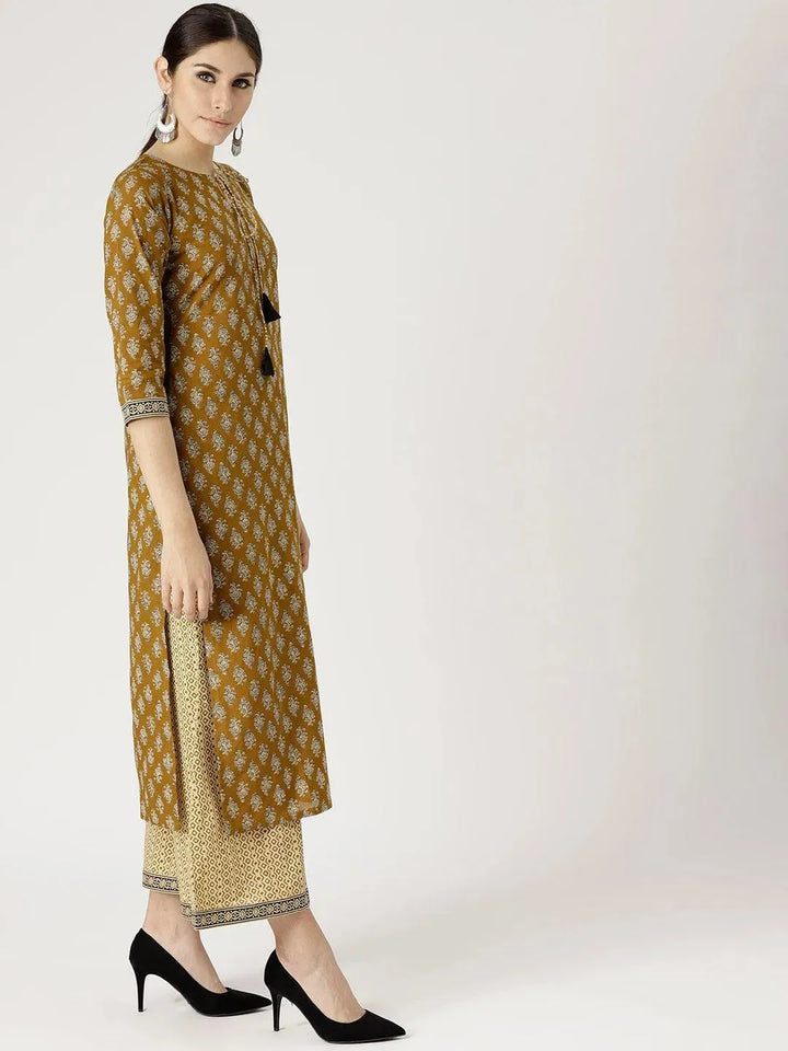 Green Printed Cotton Suit Set - Libas