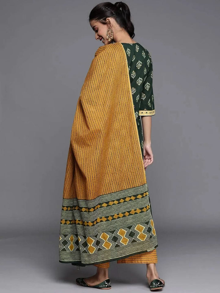 Green Printed Cotton Suit Set - Libas