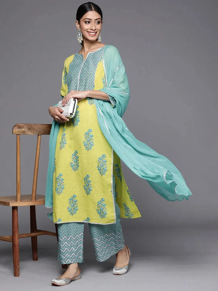 Green Printed Cotton Suit Set - Libas