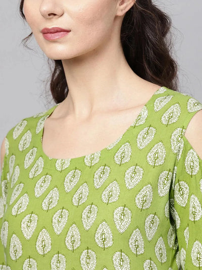 Green Printed Cotton Suit Set - Libas