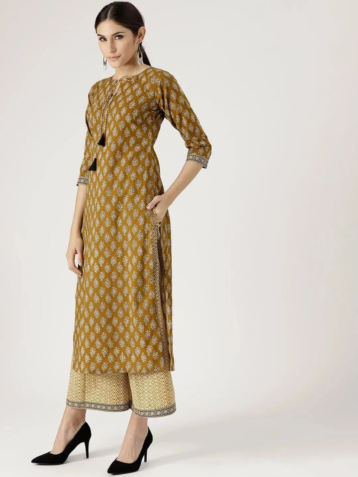 Green Printed Cotton Suit Set - Libas