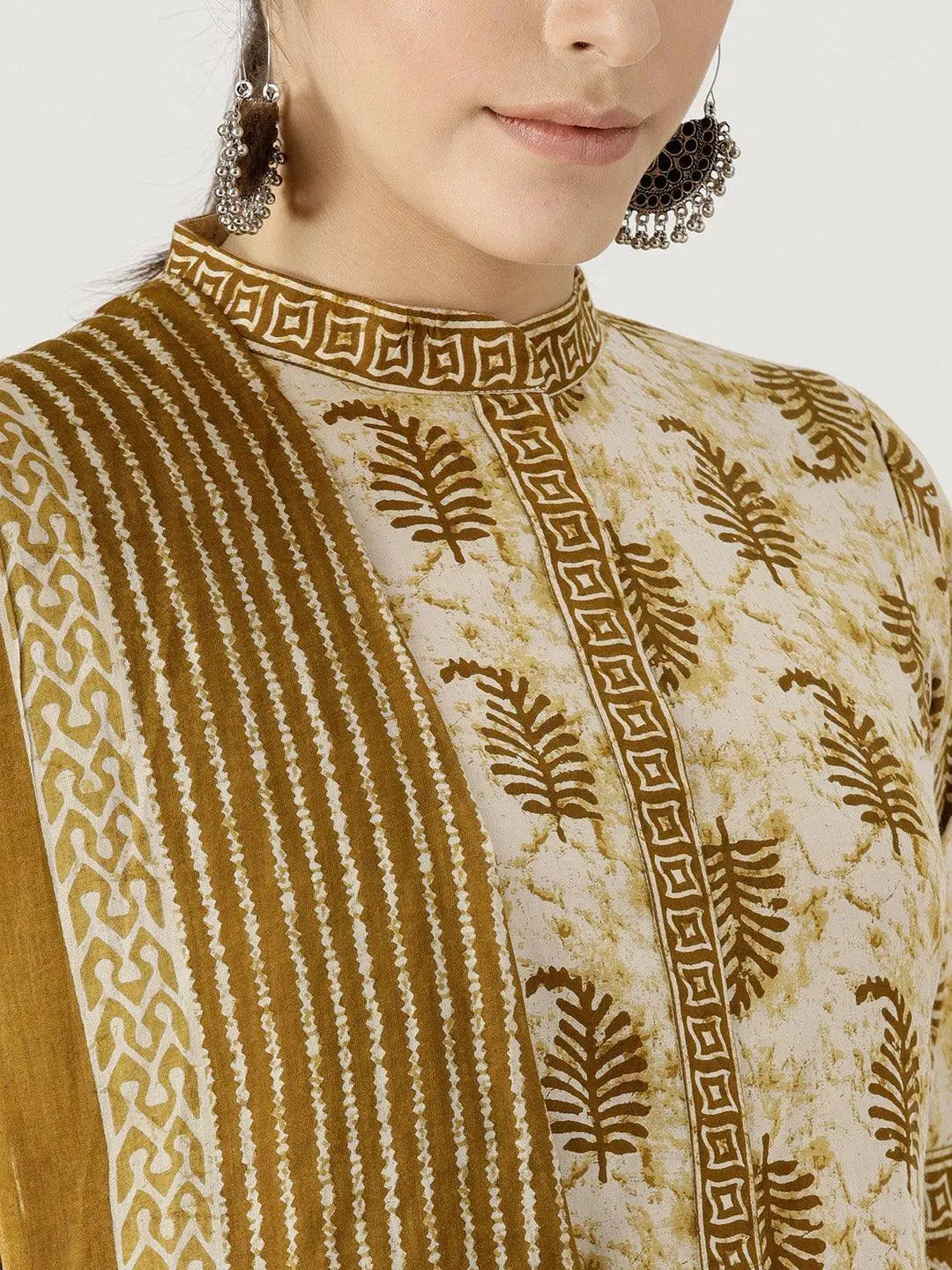 Green Printed Cotton Suit Set - Libas 
