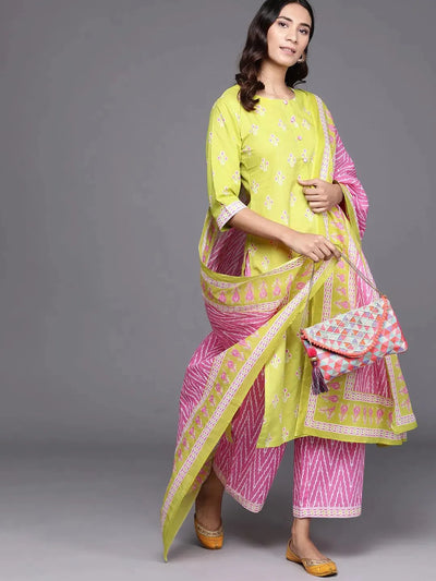 Green Printed Cotton Suit Set - Libas