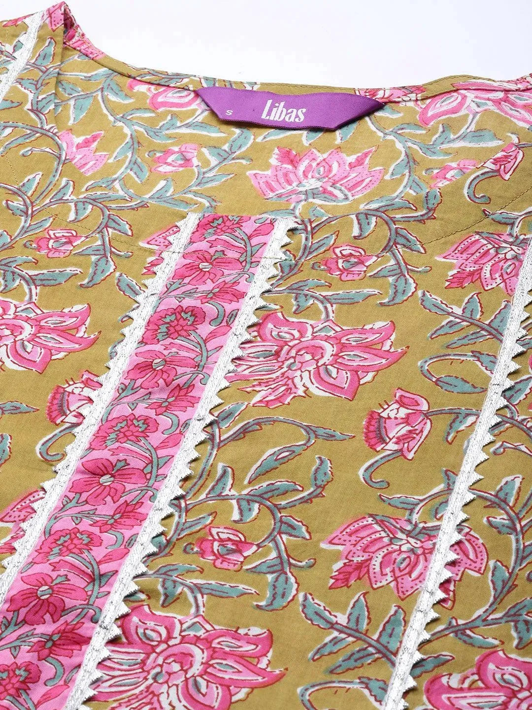Green Printed Cotton Suit Set - Libas 