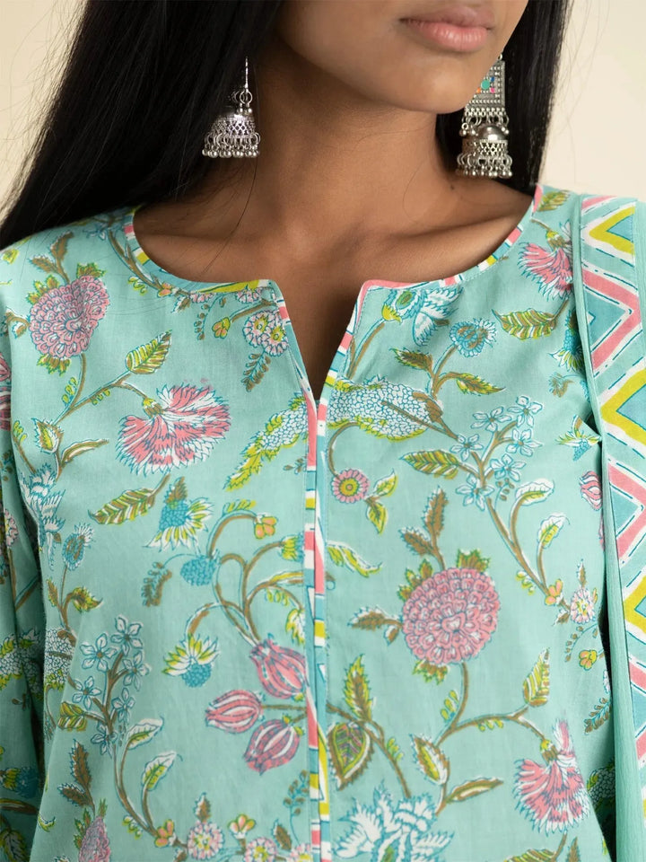 Green Printed Cotton Suit Set - Libas