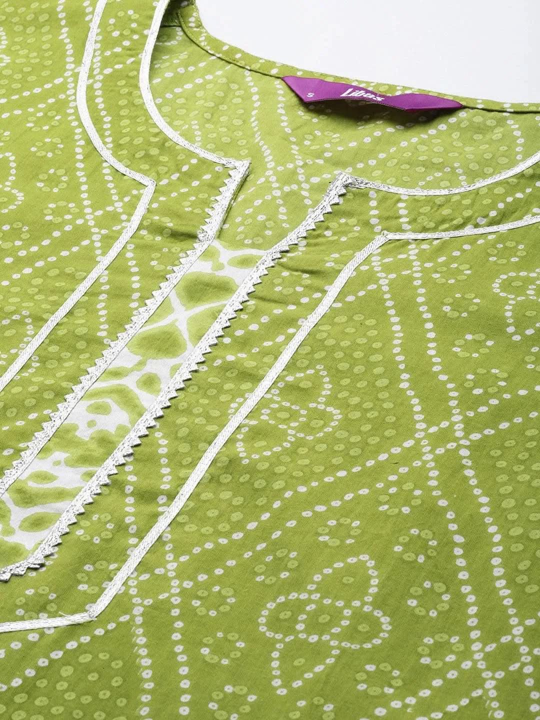 Green Printed Cotton Straight Suit Set - Libas 