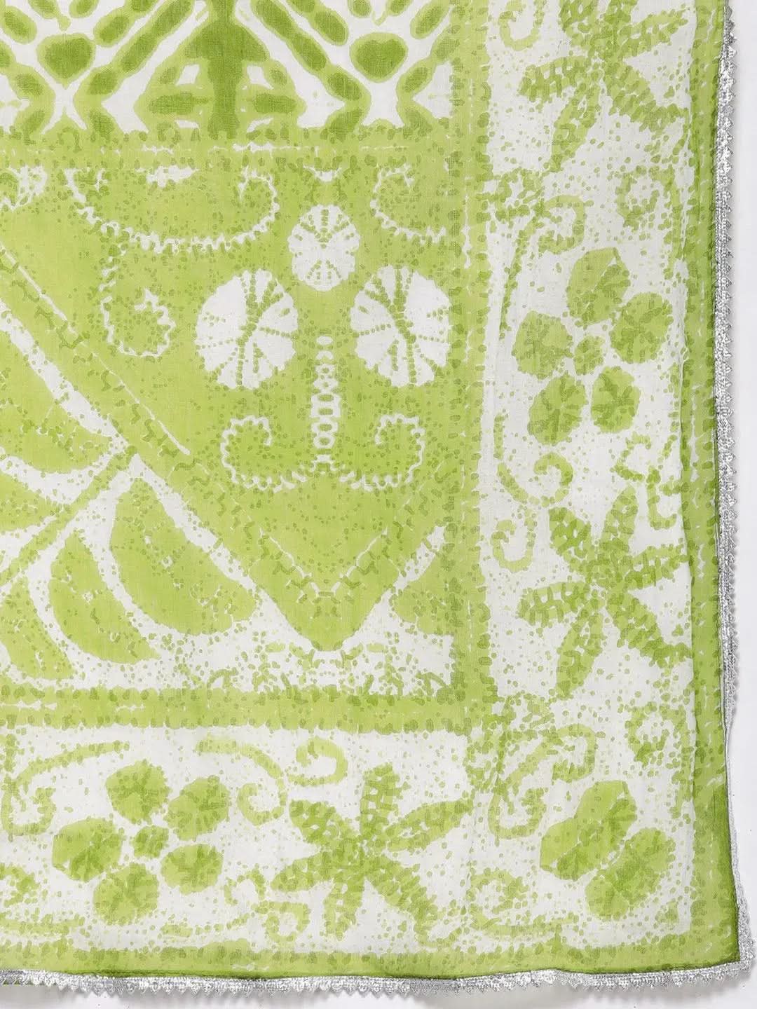 Green Printed Cotton Straight Suit Set - Libas 
